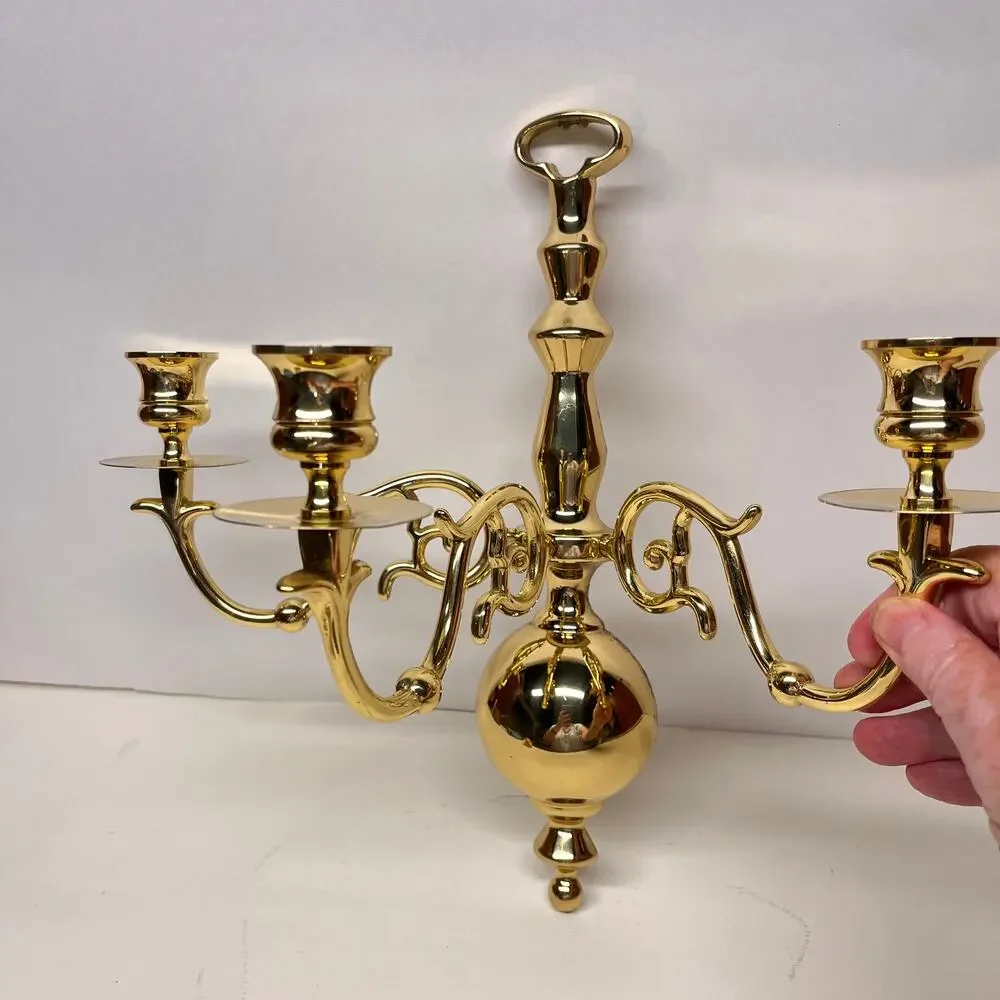 Three Arm Solid Brass Candle Holder Wall Sconce